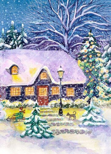Christmas night. Watercolor clipart