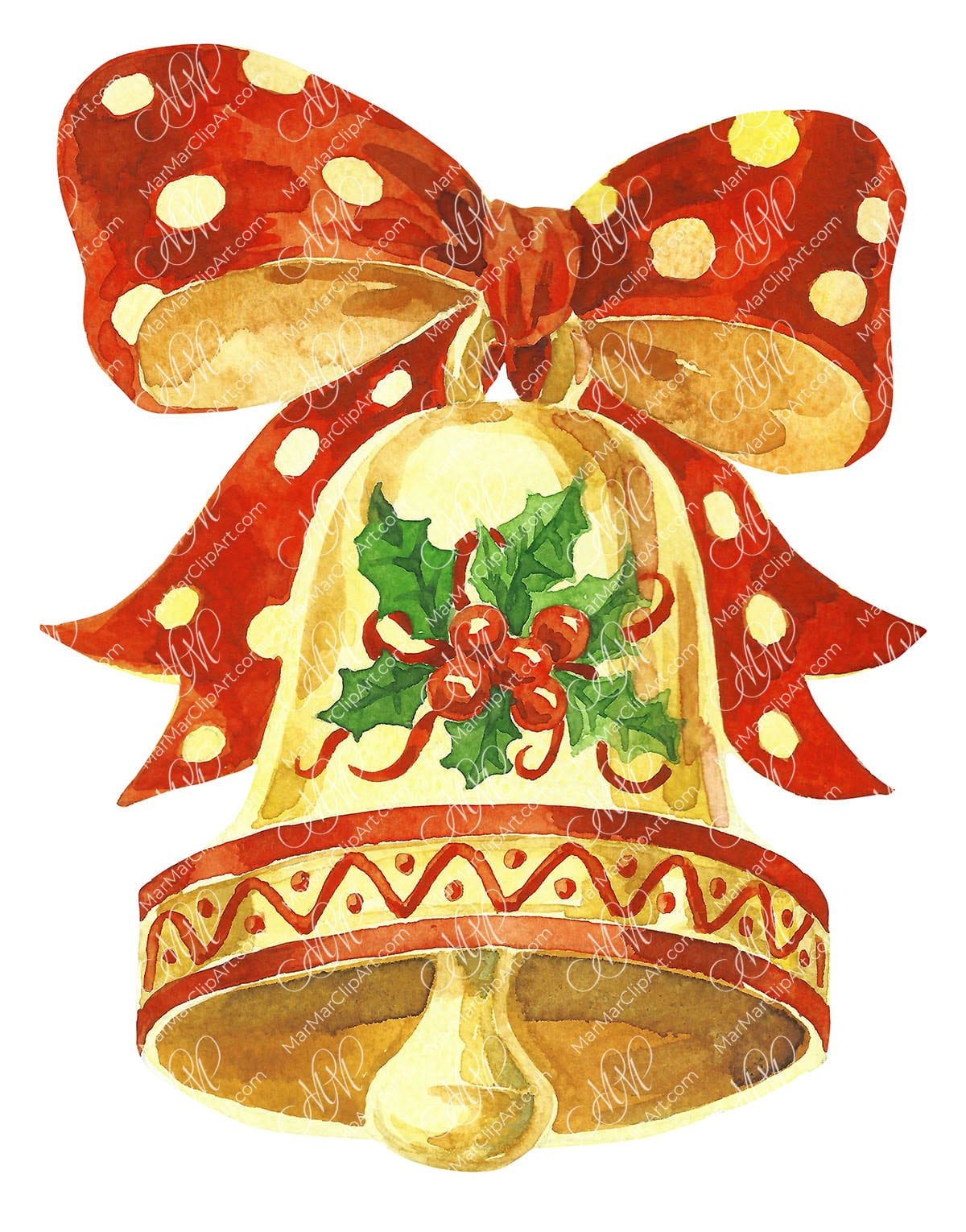 Christmas bell with red bow • MarMarClipArt