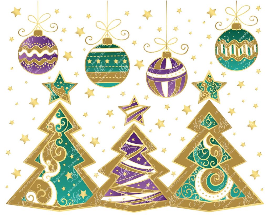 Christmas clipart: trees and balls • MarMarClipArt