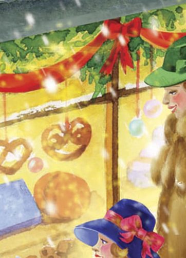 Christmas town. Fragment of Christmas watercolor illustration