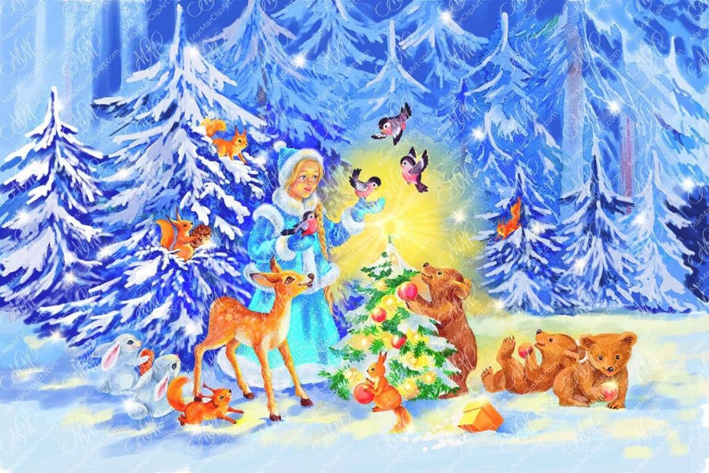 Snow Maiden in the winter forest • MarMarClipArt