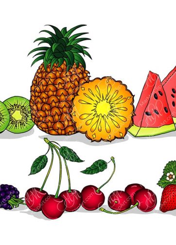 Fruit vector clipart set: pineapple, cherries, watermelon, strawberry, kiwi, blackberry