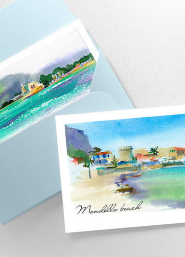 Watercolor Sicilia sea postcards