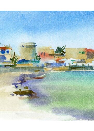 Watercolor sketch Sicilian beach Mondello