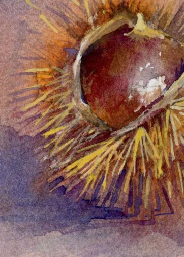 Chestnuts San Zeno di Montagna. Watercolor poster. fragment