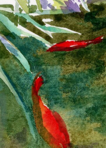 Goldfishes Watercolor painting. Fragment