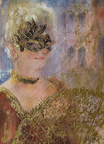 Magic of Venetian Carnival. Portrait of Lady in Venetian Mask. 